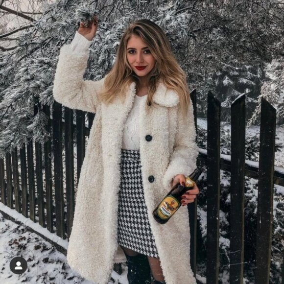 Zara Teddy Bear Faux Shearling Coat Oyster White Blogger Fav Size Small - Picture 1 of 13